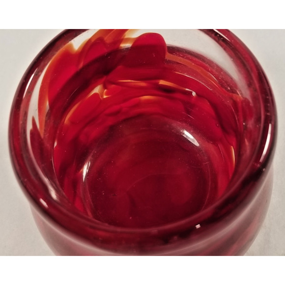 Vintage Signed Red Splatter Swirl Hand Blown Art Glass Votive Candleholder - Picture 4 of 9